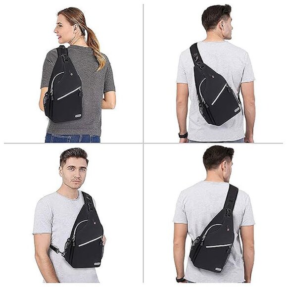 Sling Backpack, Multipurpose Crossbody Shoulder Bag Travel Hiking Black - Picture 7 of 9